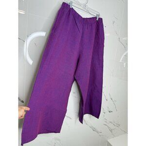 Bryn Walker Oversized Leg Pull On Crop Pants Purple 100% Linen Lagenlook